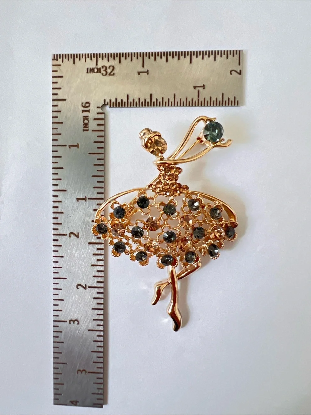 Gold-Tone Ballerina Brooch with Smoky Crystal Accents